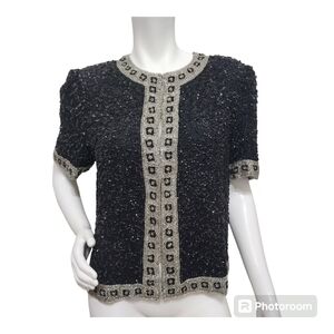 Vintage Scala Black Beaded Formal Jacket Size L